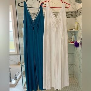 Elegant White and Teal Jumpsuits